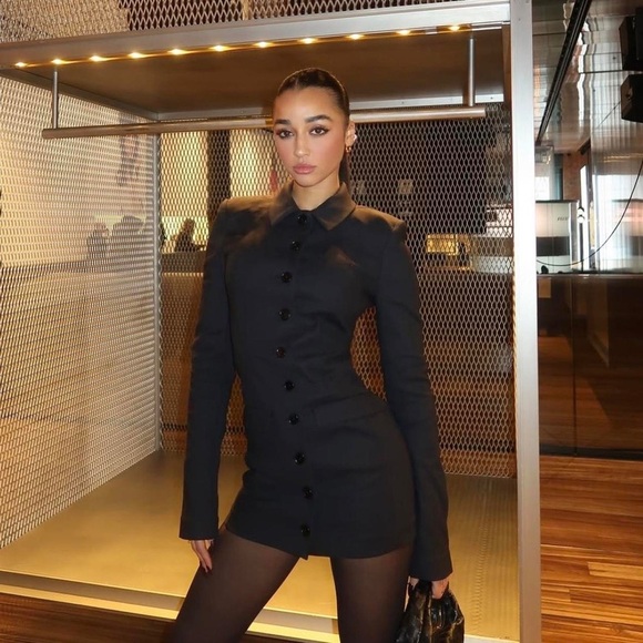 Helsa The Little Lady Button Long Sleeve Mini Dress Black - Picture 4 of 12